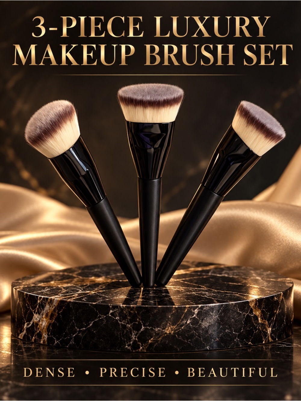 3-Piece Black Face Makeup Brush Set Foundation Blending & Contour